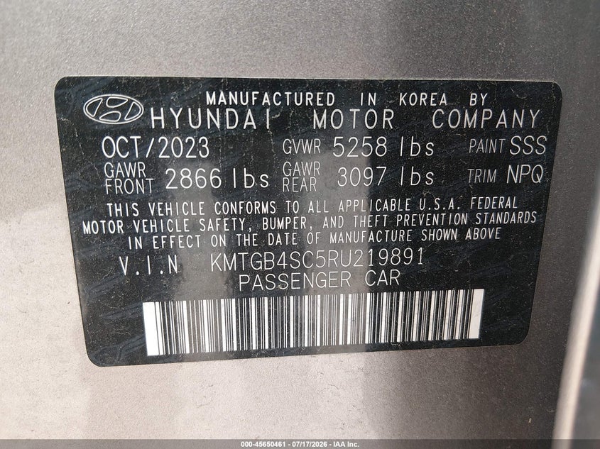 2024 Genesis G80 VIN KMTGB4SC5RU219891 IAAI salvage auction — REAR END, Salvage Title, sold $11,900 on 2026-09-13 (photo 9)