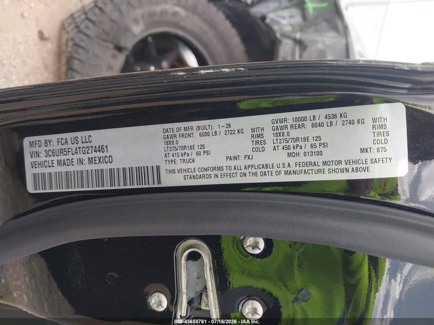 2026 Ram 2500 VIN 3C6UR5FL4TG274461 IAAI salvage auction — SIDE, Salvage Title, sold $27,000 on 2026-07-22 (photo 9)