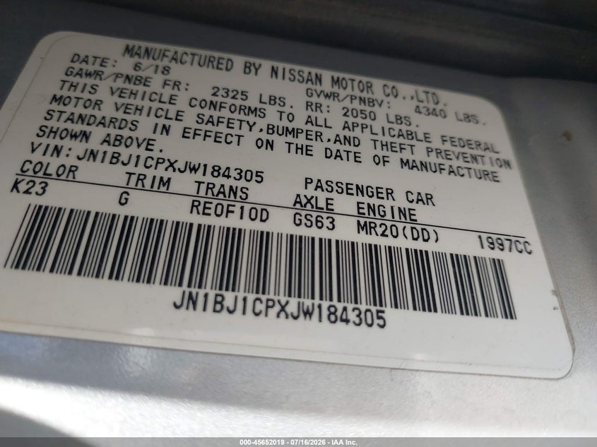 2018 Nissan Rogue VIN JN1BJ1CPXJW184305 IAAI salvage auction — FRONT END, Salvage (California), sold $1,650 on 2026-08-21 (photo 9)