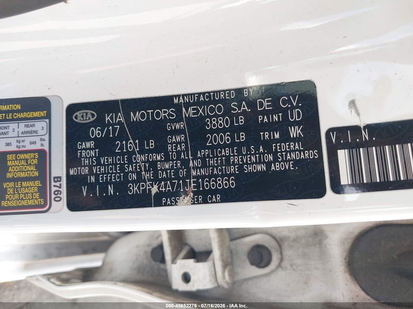 2018 Kia Forte VIN 3KPFK4A71JE166866 IAAI salvage auction — FRONT END, Salvage Title, sold $1,100 on 2026-09-02 (photo 9)