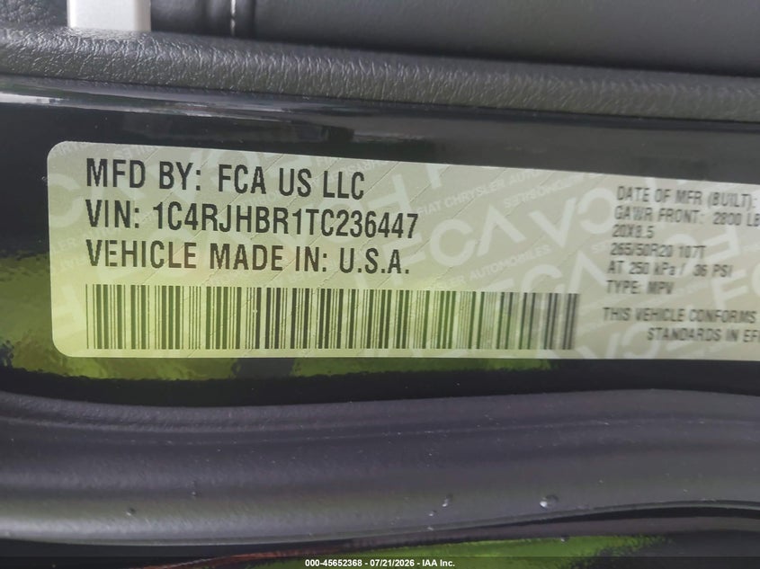 2026 Jeep Grand cherokee VIN 1C4RJHBR1TC236447 IAAI salvage auction — REAR END, Wait Title, sold $17,000 on 2026-08-01 (photo 9)