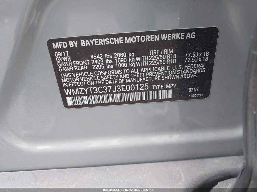 2018 Mini Countryman VIN WMZYT3C37J3E00125 IAAI salvage auction — FRONT END, Salvage Certificate (California), sold $1,450 on 2026-08-19 (photo 9)