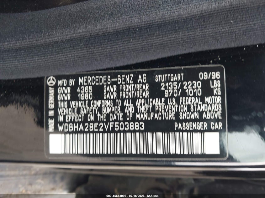 1997 Mercedes-benz C class VIN WDBHA28E2VF503883 IAAI salvage auction — NORMAL WEAR, Clear (Washington), sold $25 on 2026-07-29 (photo 9)