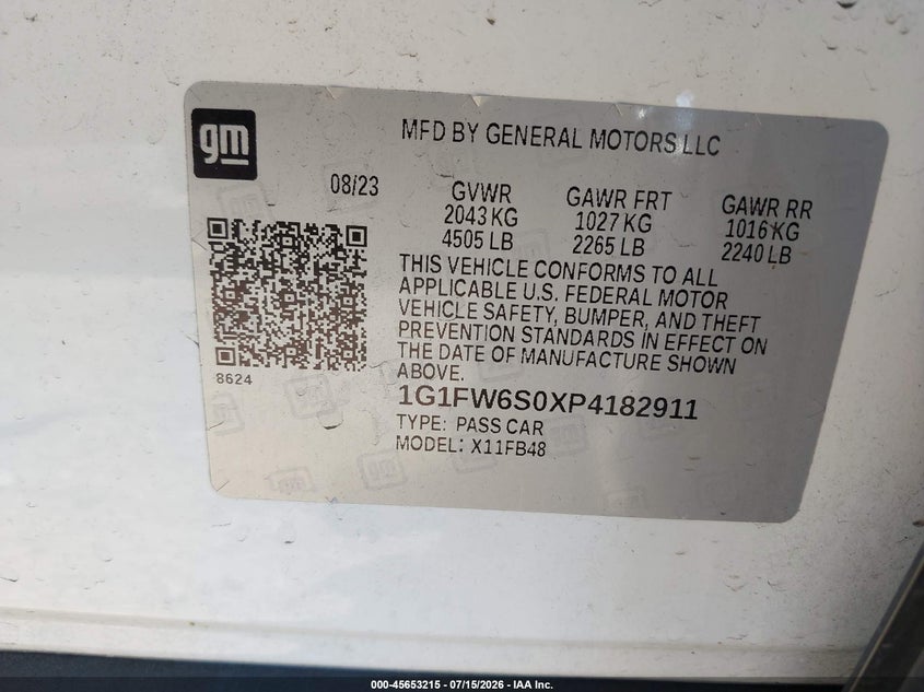 2023 Chevrolet Bolt euv VIN 1G1FW6S0XP4182911 IAAI salvage auction — NORMAL WEAR, Salvage Title, sold $8,450 on 2026-08-03 (photo 9)