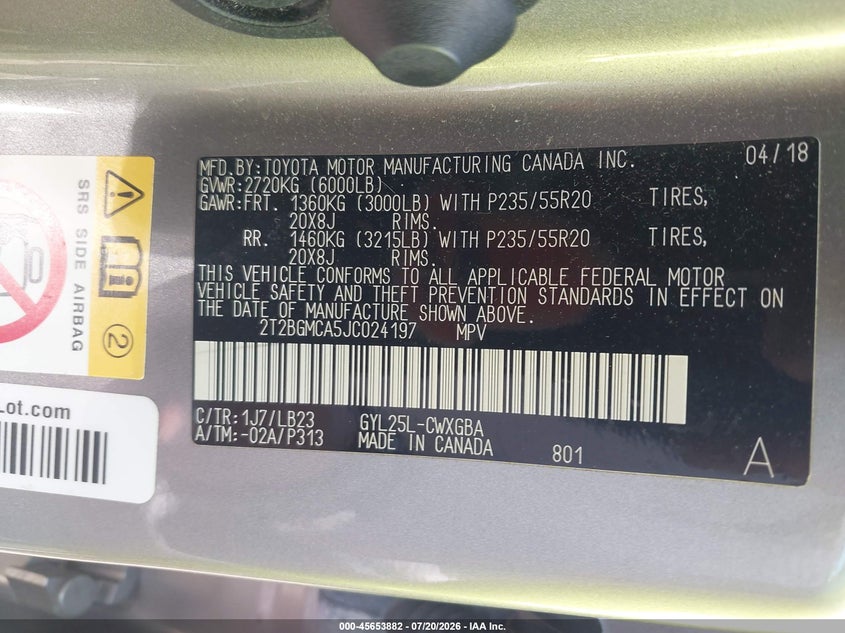 2018 Lexus Rx VIN 2T2BGMCA5JC024197 IAAI salvage auction — FRONT END, Mv-907A (New York), sold $8,600 on 2026-07-25 (photo 9)