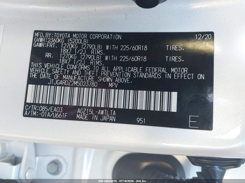 2021 Lexus Nx VIN JTJGARDZ2M5023780 IAAI salvage auction — REAR END, Salvage Title, sold $9,600 on 2026-08-02 (photo 9)