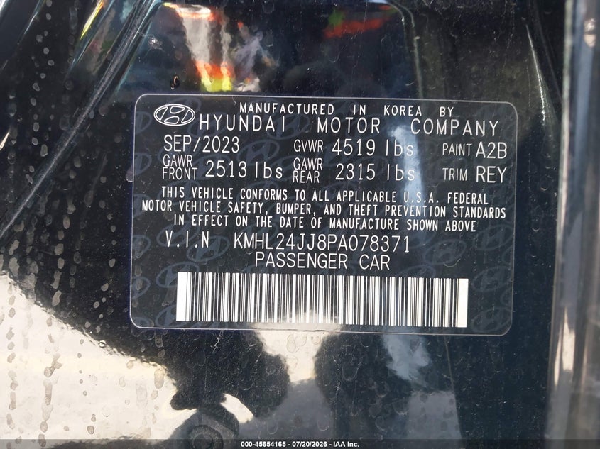 2023 Hyundai Sonata VIN KMHL24JJ8PA078371 IAAI salvage auction — FRONT END, Original (Texas), sold $10,000 on 2026-08-20 (photo 9)