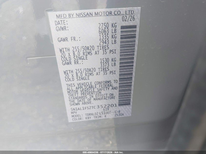 2026 Infiniti Qx60 VIN 5N1AL1FS2TC352201 IAAI salvage auction — FRONT END, Salvage Title, sold $18,950 on 2026-08-18 (photo 9)