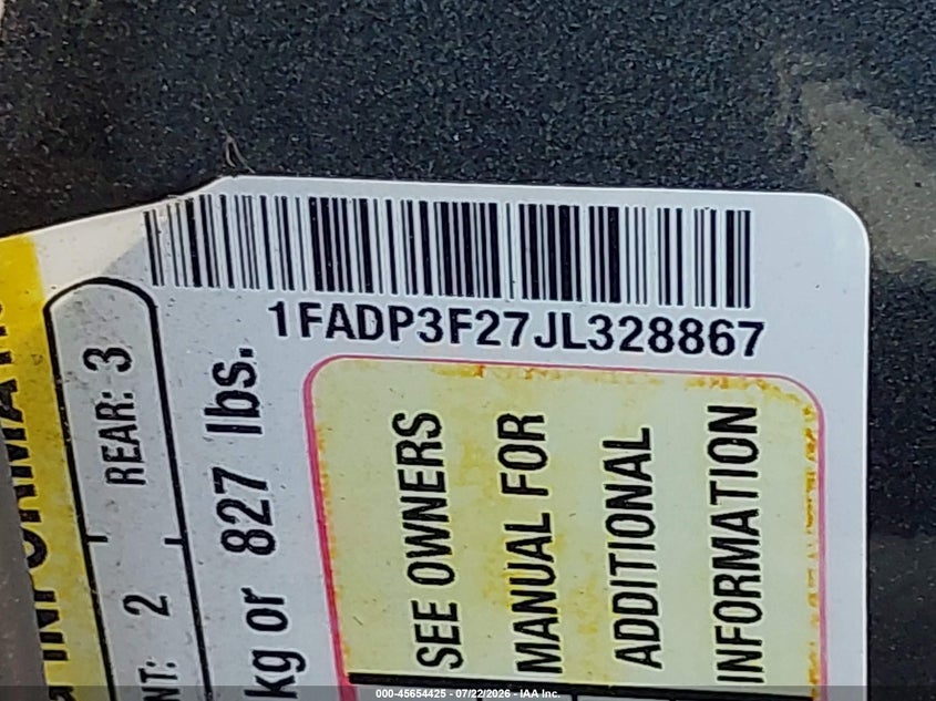 2018 Ford Focus VIN 1FADP3F27JL328867 IAAI salvage auction — LEFT SIDE, Wait Title, sold $1,050 on 2026-09-11 (photo 9)