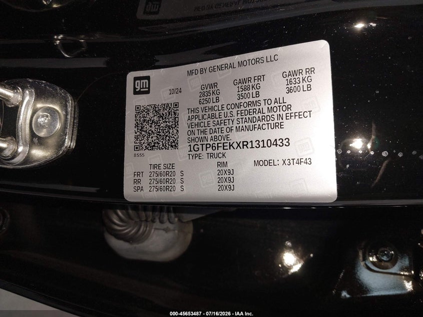 2024 Gmc Canyon VIN 1GTP6FEKXR1310433 IAAI salvage auction — RIGHT REAR, Wait Title, sold $18,975 on 2026-08-19 (photo 9)