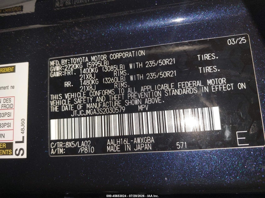2025 Lexus VIN JTJCJMGA3S2030579 IAAI salvage auction — FRONT END, Wait Title, sold $26,250 on 2026-09-10 (photo 9)