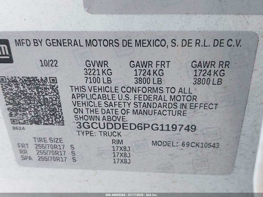 2023 Chevrolet Silverado 1500 VIN 3GCUDDED6PG119749 IAAI salvage auction — SIDE, Enterprise Vehicles Clear Only (Texas), sold $19,700 on 2026-07-27 (photo 9)
