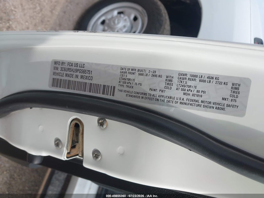 2023 Ram 2500 VIN 3C6UR5HJ9PG565751 IAAI salvage auction — RIGHT SIDE, Enterprise Vehicles Clear Only (Texas), sold $11,100 on 2026-07-29 (photo 9)