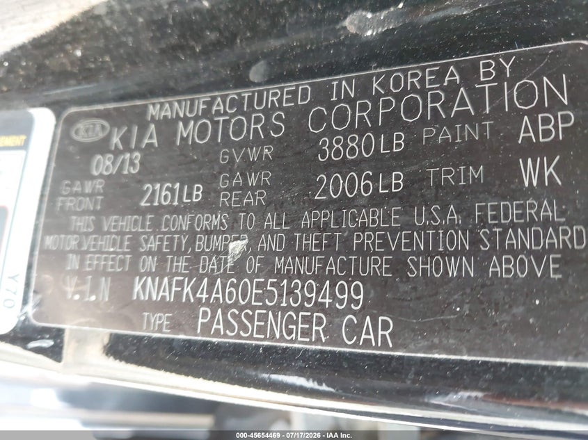 2014 Kia Forte VIN KNAFK4A60E5139499 IAAI salvage auction — FRONT END, Clear (Virginia), sold $675 on 2026-07-30 (photo 9)