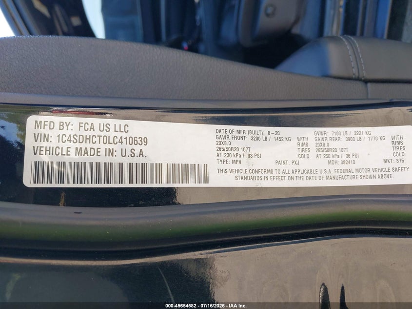 2020 Dodge Durango VIN 1C4SDHCT0LC410639 IAAI salvage auction — NORMAL WEAR, Clear (Georgia), sold $12,000 on 2026-07-30 (photo 9)