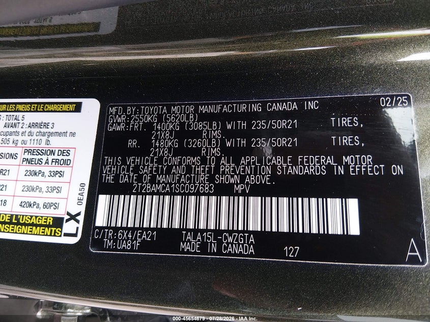 2025 Lexus Rx VIN 2T2BAMCA1SC097683 IAAI salvage auction — RIGHT SIDE, Salvage Title, sold $26,350 on 2026-08-23 (photo 9)