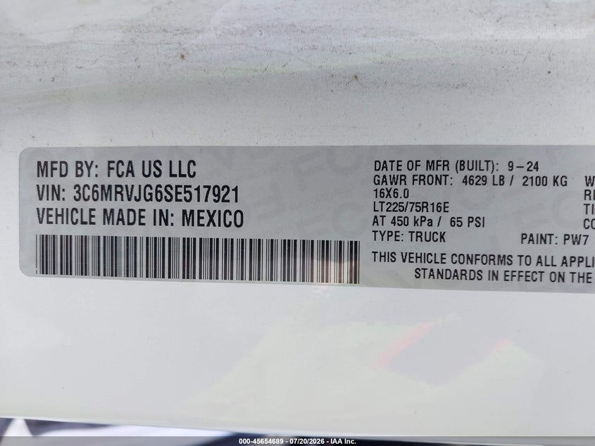 2025 Ram Promaster city VIN 3C6MRVJG6SE517921 IAAI salvage auction — RIGHT REAR, Enterprise Vehicles Clear Only (Texas), sold $12,400 on 2026-07-28 (photo 9)