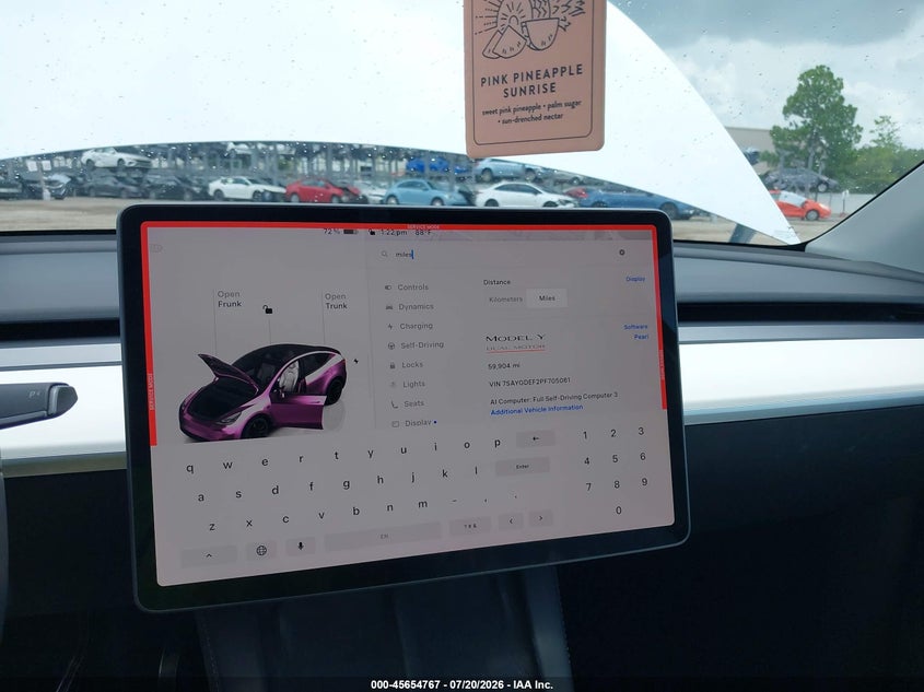 2023 Tesla Model y VIN 7SAYGDEF2PF705061 IAAI salvage auction — FRONT END, Salvage Title, sold $12,500 on 2026-08-27 (photo 7)