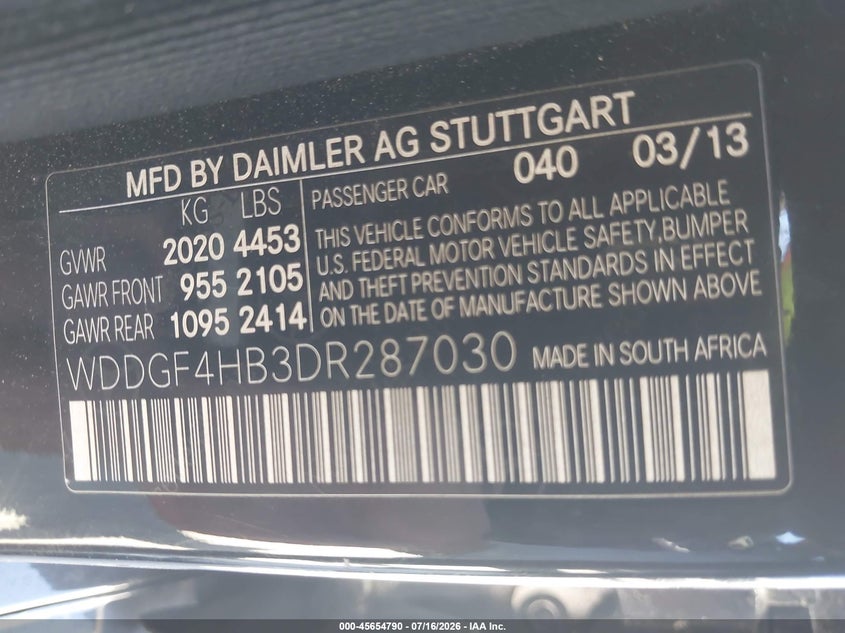2013 Mercedes-benz C-klasse VIN WDDGF4HB3DR287030 IAAI salvage auction — FRONT END, Salvage (Arizona), sold $1,150 on 2026-07-29 (photo 9)
