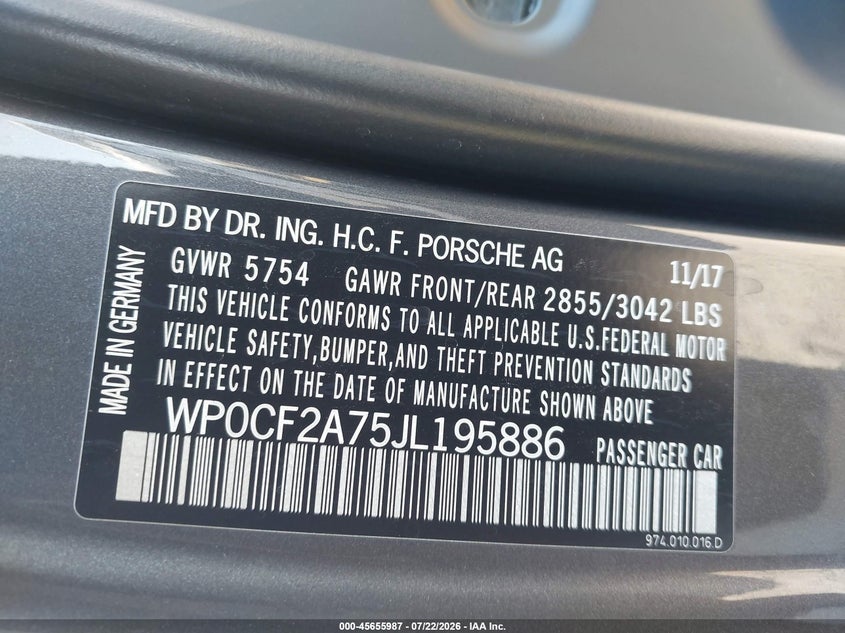 2018 Porsche Panamera VIN WP0CF2A75JL195886 IAAI salvage auction — LEFT FRONT, Salvage (California), sold $29,900 on 2026-08-17 (photo 9)