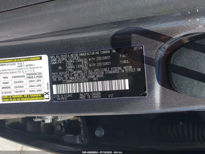 2024 Lexus Rx VIN 2T2BBMCA2RC050329 IAAI salvage auction — FRONT END, Salvage Title, sold $26,850 on 2026-08-17 (photo 9)