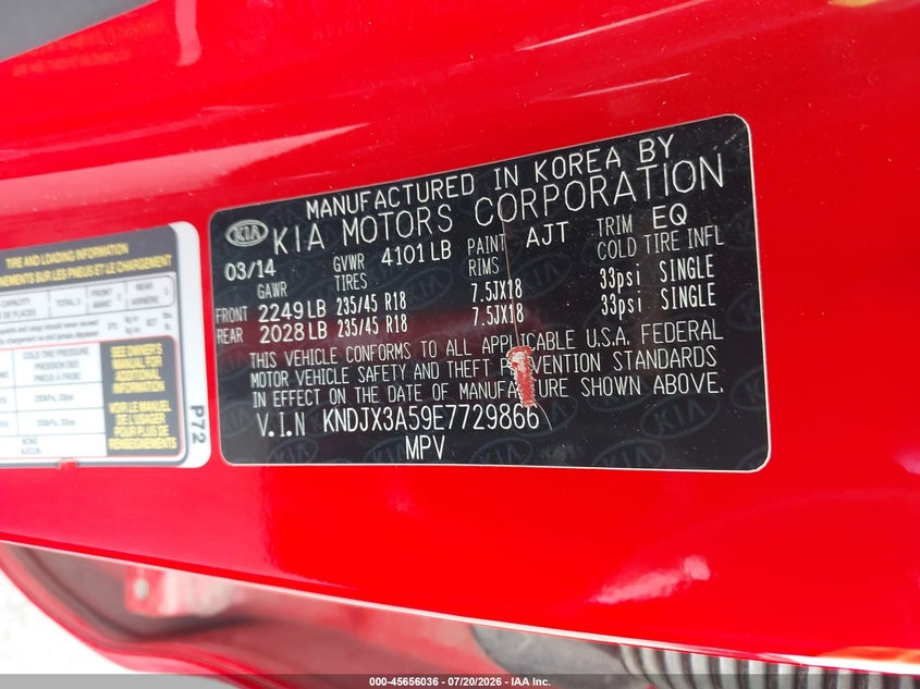 2014 Kia Soul VIN KNDJX3A59E7729866 IAAI salvage auction — REAR END, Salvage Title, sold $1,500 on 2026-08-02 (photo 9)