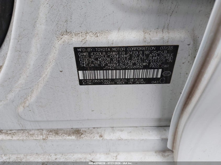 2023 Lexus Is VIN JTHGZ1B29P5068950 IAAI salvage auction — ROLLOVER, Salvage Title, sold $225 on 2026-07-31 (photo 9)