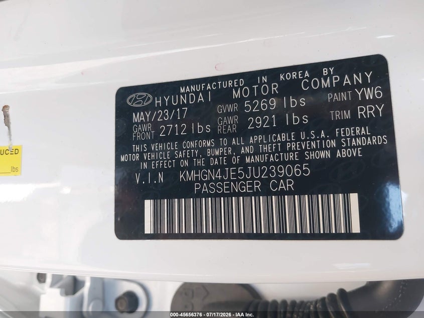 2018 Genesis G80 VIN KMHGN4JE5JU239065 IAAI salvage auction — FRONT END, Salvage Title, sold $2,800 on 2026-07-31 (photo 9)