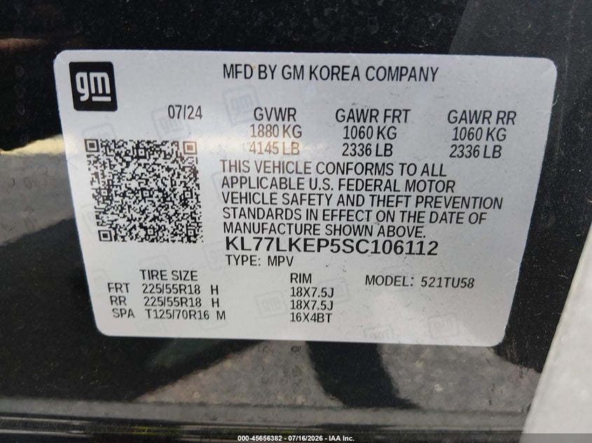 2025 Chevrolet Trax VIN KL77LKEP5SC106112 IAAI salvage auction — SIDE, Salvage Title, sold $9,000 on 2026-08-26 (photo 9)
