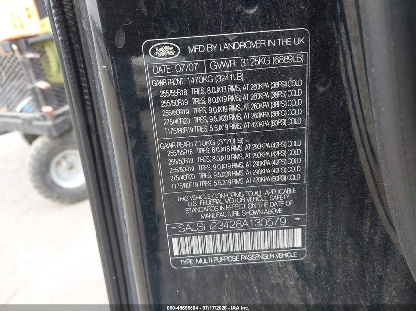 2008 Land rover Range rover sport VIN SALSH23428A130579 IAAI salvage auction — FRONT END, Clear - Dealer Only (California), sold $50 on 2026-07-29 (photo 9)
