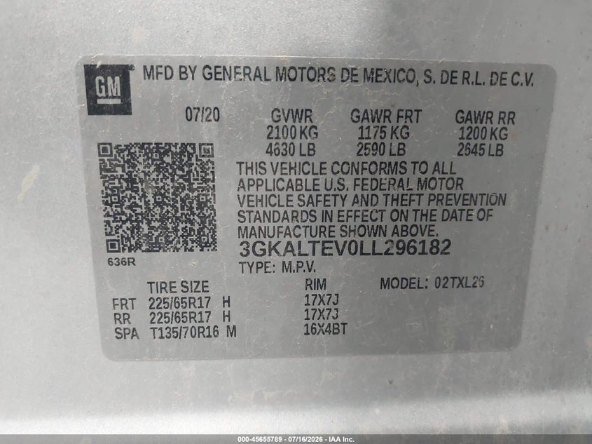 2020 Gmc Terrain VIN 3GKALTEV0LL296182 IAAI salvage auction — NORMAL WEAR, Sf97 (Washington), sold $12,100 on 2026-09-03 (photo 9)