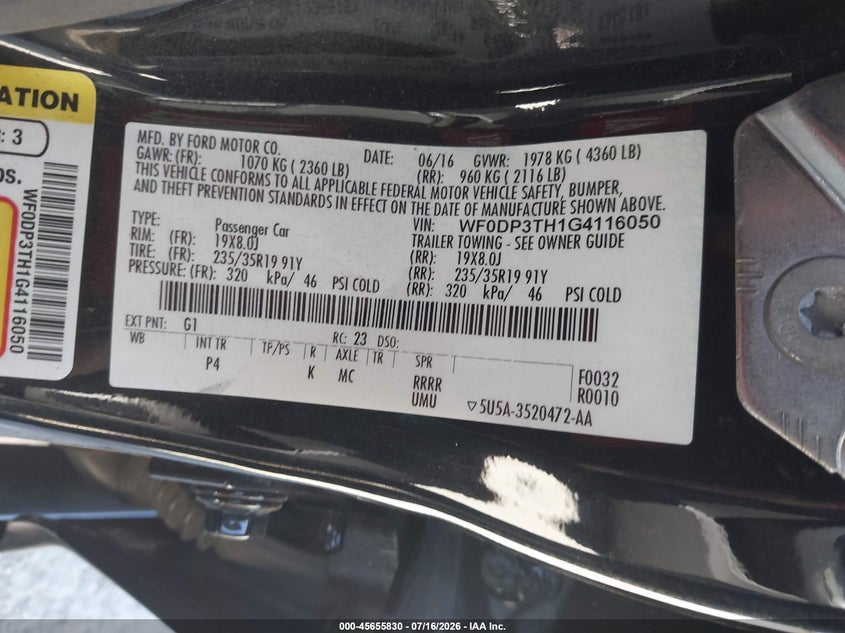 2016 Ford Focus rs VIN WF0DP3TH1G4116050 IAAI salvage auction — FRONT END, Salvage Title, sold $4,050 on 2026-08-09 (photo 9)