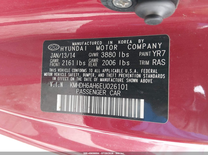 2014 Hyundai Elantra VIN KMHDH6AH6EU026101 IAAI salvage auction — NORMAL WEAR, Clear (Pennsylvania), sold $25 on 2026-07-28 (photo 9)
