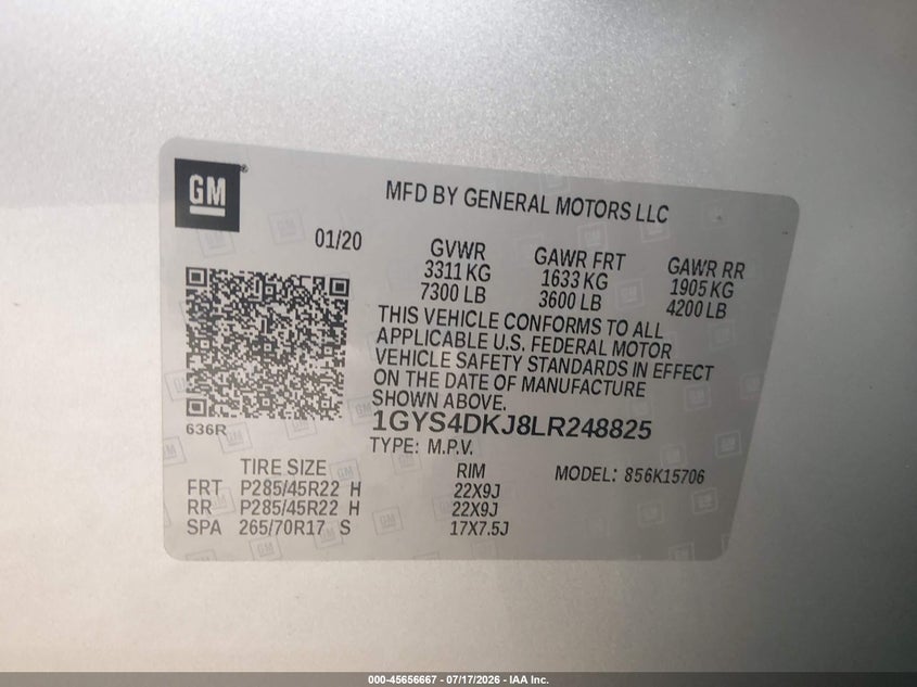 2020 Cadillac Escalade VIN 1GYS4DKJ8LR248825 IAAI salvage auction — FRONT END, Salvage (Arizona), sold $8,050 on 2026-08-29 (photo 9)
