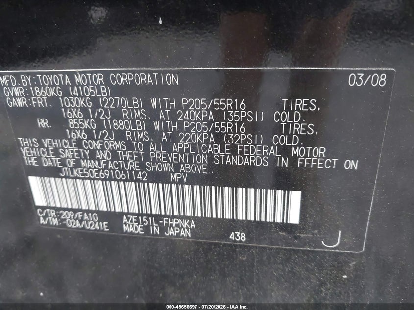2009 Scion Xb VIN JTLKE50E691061142 IAAI salvage auction — NORMAL WEAR, Clear (North Carolina), sold $25 on 2026-07-24 (photo 9)
