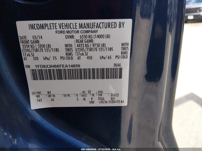 2015 Ford F350 VIN 1FD8X3H66FEA14856 IAAI salvage auction — NORMAL WEAR, SF97 (Alabama), sold $15,450 on 2026-09-09 (photo 9)
