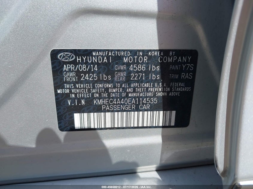 2014 Hyundai Sonata hybrid VIN KMHEC4A40EA114535 IAAI salvage auction — FRONT END, Prior Salvage (Minnesota), sold $175 on 2026-07-29 (photo 9)