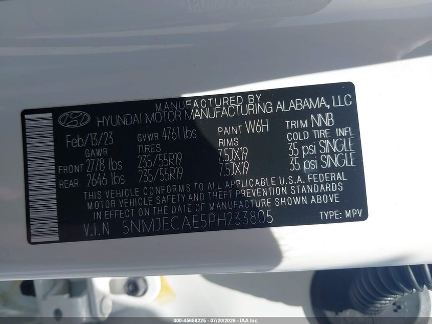 2023 Hyundai Tucson VIN 5NMJECAE5PH233805 IAAI salvage auction — FRONT END, Wait Title, sold $8,225 on 2026-08-26 (photo 9)
