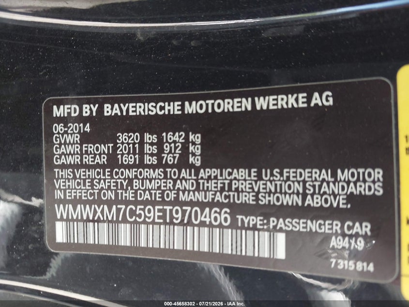 2014 Mini Hard top VIN WMWXM7C59ET970466 IAAI salvage auction — FRONT END, Salvage Title, sold $775 on 2026-08-10 (photo 9)