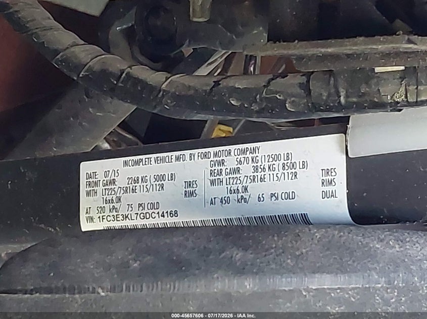2016 Ford E-350 VIN 1FC3E3KL7GDC14168 IAAI salvage auction — NORMAL WEAR, Sf97 (Texas), sold $7,000 on 2026-09-01 (photo 9)