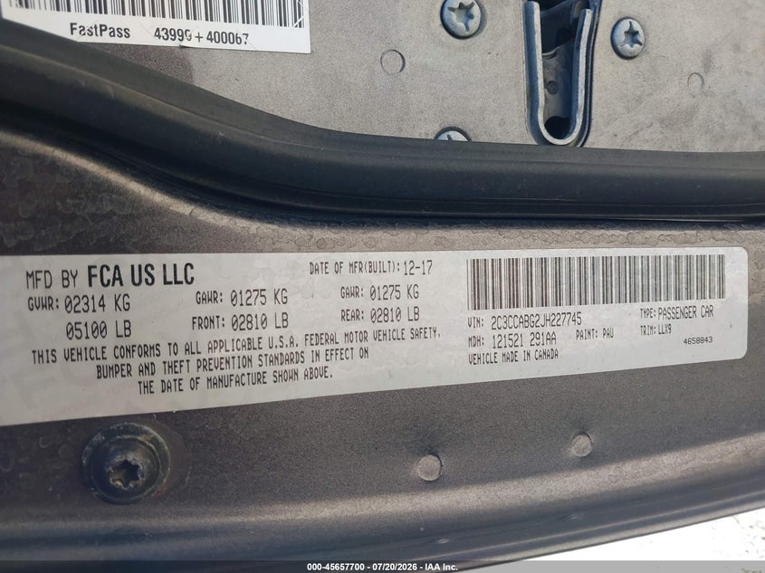 2018 Chrysler 300 VIN 2C3CCABG2JH227745 IAAI salvage auction — ENGINE BURN, Salvage (Georgia), sold $2,200 on 2026-09-05 (photo 9)