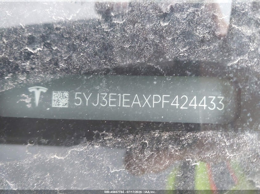 2023 Tesla Model 3 VIN 5YJ3E1EAXPF424433 IAAI salvage auction — LEFT FRONT, Wait Title, sold $5,500 on 2026-09-02 (photo 9)