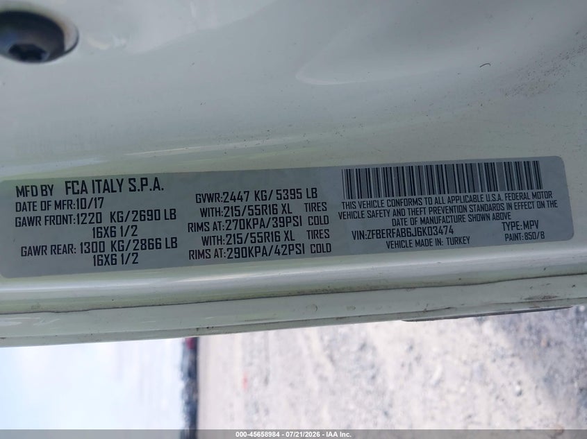 2018 Ram Promaster city VIN ZFBERFAB6J6K03474 IAAI salvage auction — FRONT END, Enterprise Vehicles Clear Only (Georgia), sold $50 on 2026-08-04 (photo 9)