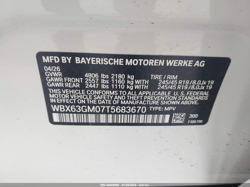 2026 BMW X2 VIN WBX63GM07T5683670 IAAI salvage auction — RIGHT FRONT, Clear (California), sold $17,100 on 2026-08-03 (photo 9)