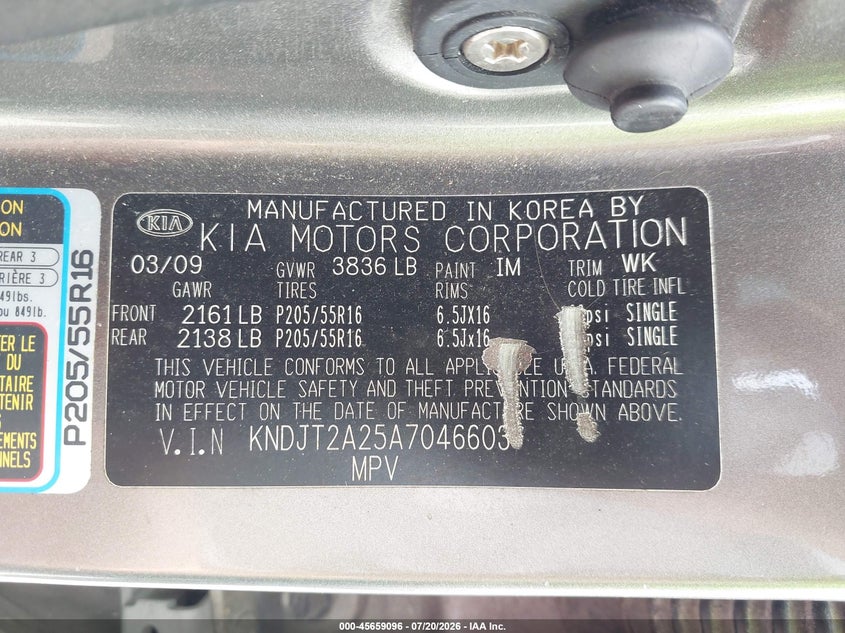 2010 Kia Soul VIN KNDJT2A25A7046603 IAAI salvage auction — MECHANICAL, Clear (Virginia), sold $225 on 2026-07-26 (photo 9)