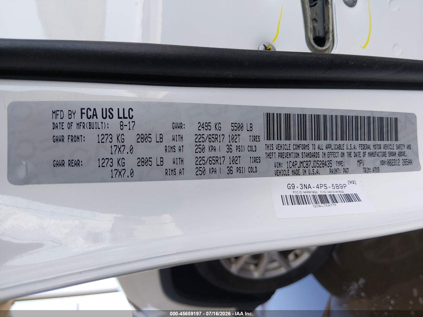 2018 Jeep Cherokee VIN 1C4PJMCB7JD528435 IAAI salvage auction — NORMAL WEAR, Sf97 (New Mexico), sold $7,700 on 2026-09-16 (photo 9)