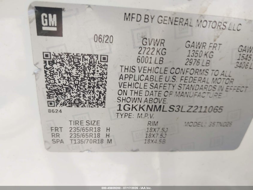 2020 Gmc Acadia VIN 1GKKNMLS3LZ211065 IAAI salvage auction — FRONT END, Salvage Title, sold $2,800 on 2026-08-19 (photo 9)