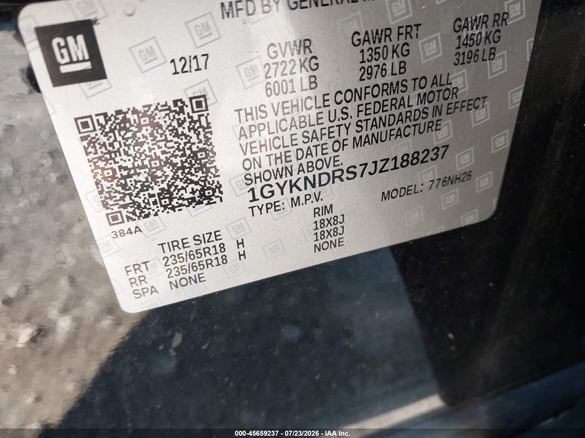 2018 Cadillac Xt5 VIN 1GYKNDRS7JZ188237 IAAI salvage auction — LEFT FRONT, Wait Title, sold $5,500 on 2026-08-23 (photo 9)