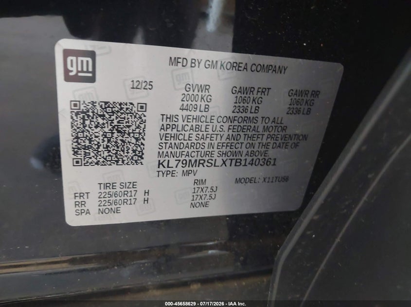 2026 Chevrolet Trailblazer VIN KL79MRSLXTB140361 IAAI salvage auction — REAR END, Salvage Title, sold $4,550 on 2026-07-28 (photo 9)