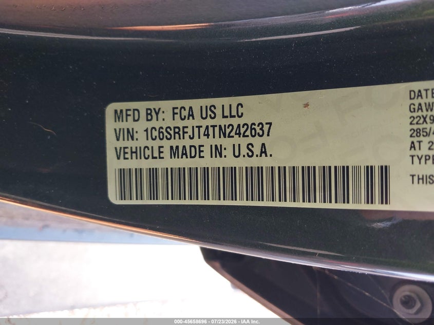 2026 Ram 1500 VIN 1C6SRFJT4TN242637 IAAI salvage auction — FRONT END, Wait Title, sold $26,850 on 2026-09-15 (photo 9)